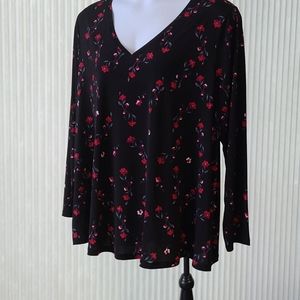 Lane Bryant V-Neck Long Sleeve Flower Shirt